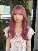 ピンクベージュ レイヤーカット シアーピンク ウェーブヘア