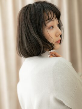 カバーヘア ブリス 川口(COVER HAIR bliss) 黒髪ダークアッシュ前髪パーマワンカール小顔ボブX川口30代40代