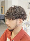 波巻きパーマメンズマッシュ刈り上げツイストスパイラルパーマ