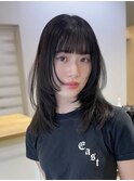 顔周りレイヤー×ダークグレー/ミディアムレイヤー/顔周りカット