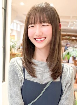 ルエ(rue) グレーベージュストレートレイヤーロング黒髪◎20代30代40代50代