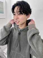 メンズ韓国マッシュニュアンスパーマブルーブラック