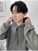 メンズ韓国マッシュニュアンスパーマブルーブラック