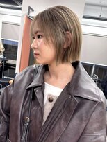 レブ 三条河原町(Reb,) ボブ/切りっぱなしボブ/ミルクティーベージュ/ブリーチ