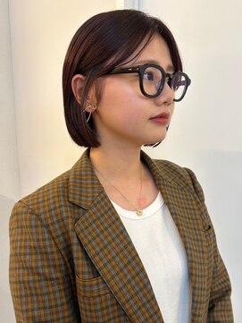 パーク 福岡天神西通り店(parc) 切りっぱなしボブ　センターパート　ワンレンボブ　ベージュ