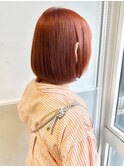 キャンディオレンジのミニボブ/Wカラー/ブリーチ/デザインカラー
