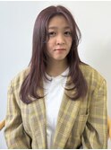 小顔前髪ワンカールレイヤーカットピンクバイオレット