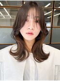 韓国風くびれヘア◎小顔前髪カット透明感カラーベージュカラー