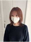 フェイスレイヤー×ボブ×オレンジベージュカラー