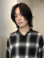 =メンズボブ/ダークアッシュ/ニュアンスパーマ／メンズウルフ