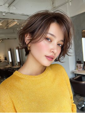 ショート/レイヤーカット/カール/ブラウンベージュ