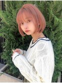 ピンクベージュ/大人かわいい/ショートボブ