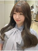 ☆ グレーベージュレイヤーロング前髪パーマオリーブアッシュ