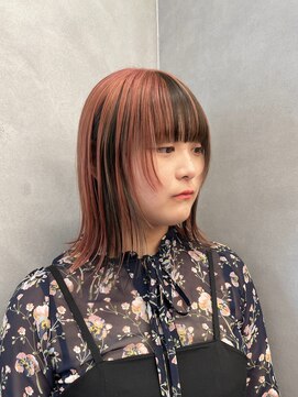 ファイブバイジエクト 堀江(FIVE by The Ect) ウルフカット アンブレラカラー ピンクオレンジ 姫カット