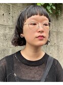 おん眉ボブパーママッシュバングミニボブくせ毛風パーマ