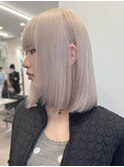 渋谷ブリーチカラータッセルボブ顔周りレイヤー切りっぱなしボブ