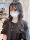 黒髪暗髪透明感ぱっつん前髪小顔顔まわりカットレイヤーカット