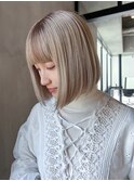 ボブ前髪カットハイトーンホワイトベージュ_ba542262