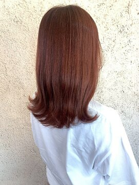 プリモ ココ 鍋島店(Primo coco.) ブラウンオレンジ 外ハネ くびれヘア 髪質改善 透明感カラー