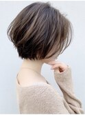 【40代50代60代】丸みショートボブ／前髪なし／白髪ぼかし