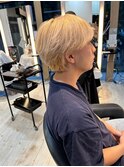 メンズウルフホワイトミルクティーベージュダブルカラー髪質改善