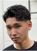 ツイストスパイラルパーマフェードメンズショート刈り上げ短髪