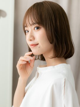 カバーヘア ブリス 上尾西口店(COVER HAIR bliss) フレンチバングミルクベージュブリーチなしレイヤーボブ20代X
