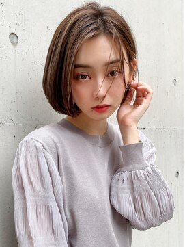 シルクレイ 吉祥寺店(Silk-lei) ストレートボブ前髪なしハイライトマロンベージュ20代吉祥寺