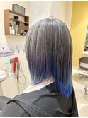 ハイライト グラデーションカラー 青髪 ボブ ハイトーン
