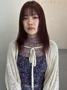 キャンバス バイ ネオリーブ 横浜西口(Canvas by neo.) ミディアムウルフ レイヤーカット Wカラー レッドピンク 前髪