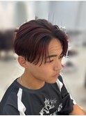 MEN’S HAIR/センターパート/ワインレッド/木更津