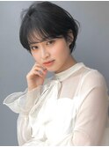 大人かわいい 耳掛け小顔丸みショートボブ黒髪/Salon銀座 菅野