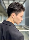 オールバック　黒髪　短髪　毛流れ　ニュアンスパーマ