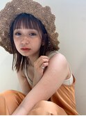 切りっぱなし小顔ロングボブカーキベージュ[表参道/表参道駅]