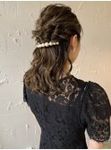 お呼ばれヘアアレンジ/ハーフアップ/編み込み/結婚式参列ヘア