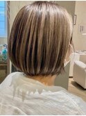 マッシュショート耳かけボブバレイヤージュマロンベージュ