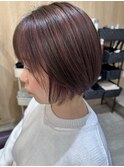 ピンクハイライトショートボブ