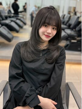 ラル 立川南口(lar) ダークグレー×レイヤーカット_くびれヘアアプリコットオレンジ