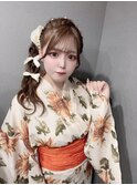 浴衣セット　あみかちゅサイドポニー　ハート２連