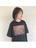 小顔ウルフレイヤー×バングカラー×インナーカラーグレージュ