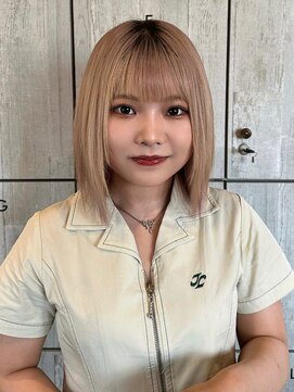 ポイントファイブバイソレイユ 小松店.5 by SOLEIL) ショート肩上ボブ前髪ありブリーチピンクミルクティーベージュ