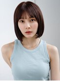 ◯シンプルストレートパーマぱっつん前髪切りっぱなしボブパーマ