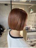ミニボブ切りっぱなしボブワンカラーオレンジカッパー20代