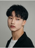 30代ビジネスセンターパートセンター分けシャドウパーマ刈り上げ
