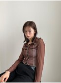 ミニウルフデジタルパーマチェリーブラウンミディアムヘア