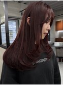 ダブルカラーチェリーレッドラベンダーパープル韓国レイヤーボブ