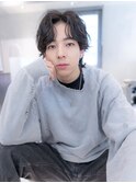 韓国マッシュダークアッシュニュアンスパーマメンズカット黒髪