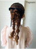 ツインアレンジ☆ベロアリボンアレンジ