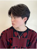 韓国風センターパートシースルーバングメンズ透明感カラー