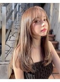 ブリーチなし内巻きロングレイヤーカットベージュダブルカラー